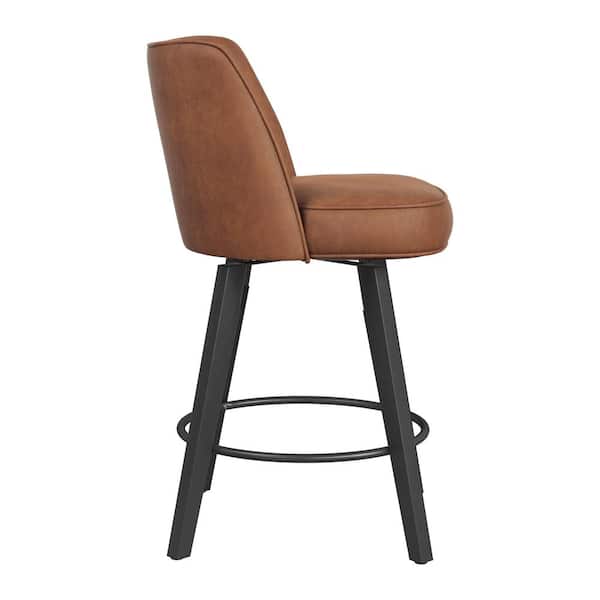 Paul 26 in. Brown Modern Faux Leather 360° Swivel High Back Barstool Solid Wood Counter Height stool (Set of 4)
