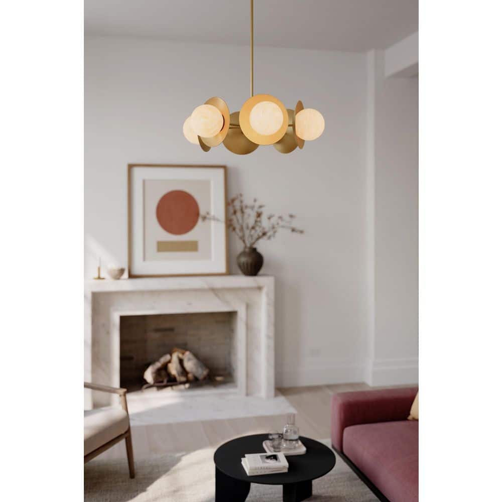 Olenne 28 in. 6-Light Legacy Brass Pendant with Etched Amber Swirl Glass Shades price history on PriceWatchPro
