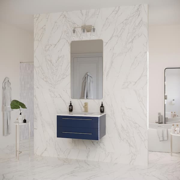 Lucera 30 in. Single Sink Wall Mount Floating Royal Blue Bath Vanity with White Quartz Top and Undermount Ceramic Sink