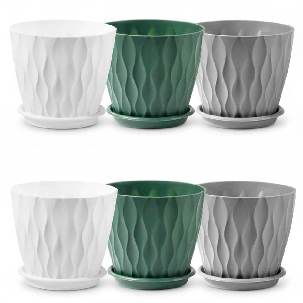 "6‑Pack 6"" Tricolor Wave Texture Plastic Planters with Saucers, Thick PP, Indoor Outdoor Plant Pots" price history on PriceWatchPro