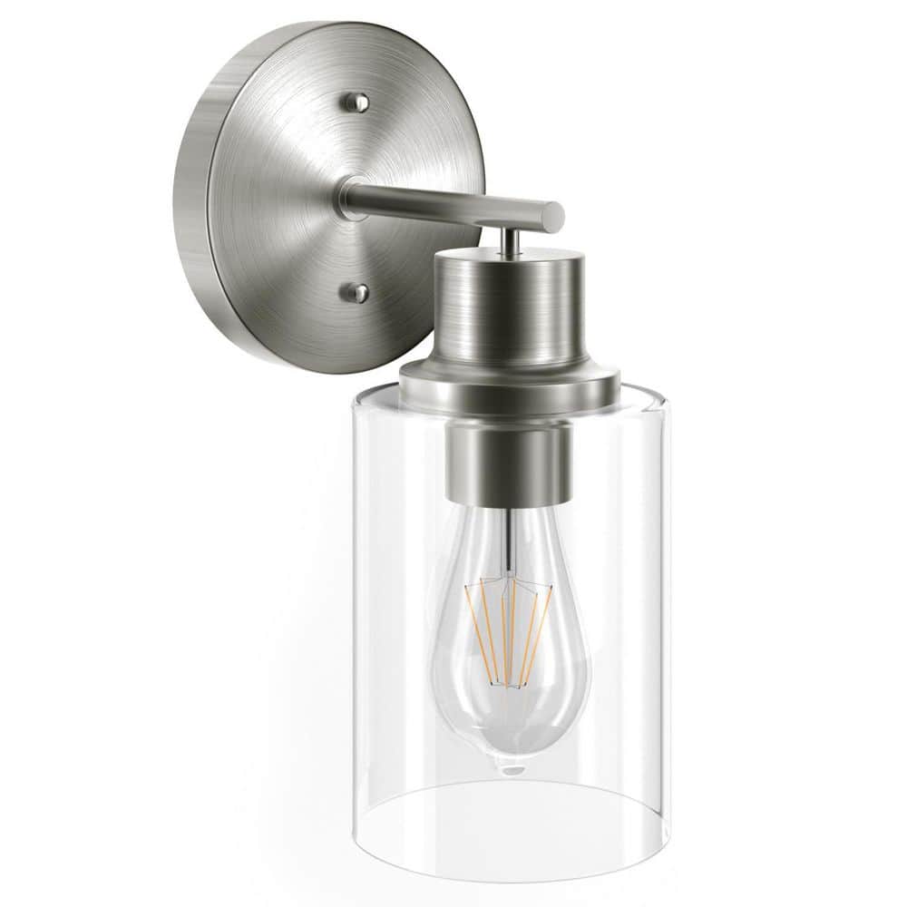 3.85 in. Brushed Nickel Vanity Light with Clear Glass Shade Wall Fixture for Bathroom Mirror, Bulb Not Included price history on PriceWatchPro