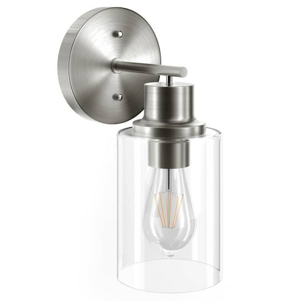 3.85 in. Brushed Nickel Vanity Light with Clear Glass Shade Wall Fixture for Bathroom Mirror, Bulb Not Included