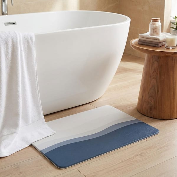 15.4 in. x 23.6 in. Blue Stone Bath Mat, Non-Slip Diatomaceous Earth Bath Mat, Absorbent Stone Shower Mat, Easy to Clean