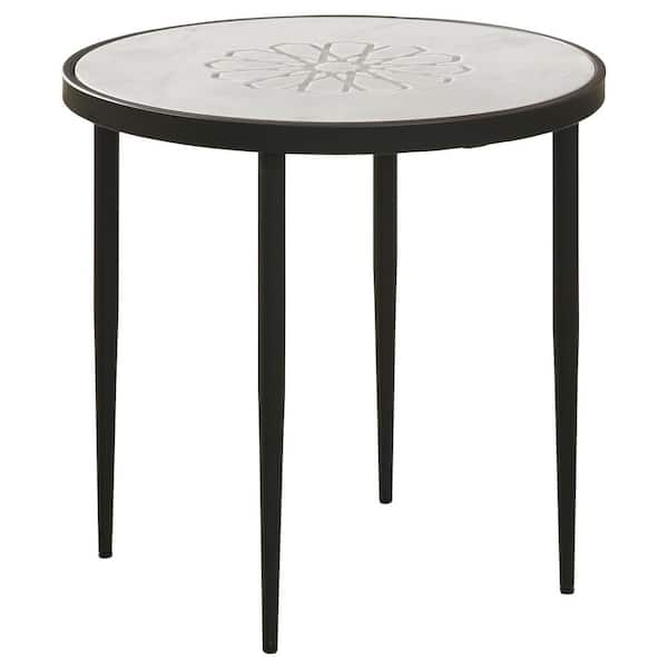 Coaster Kofi 20.5 in. White and Black Round Marble Top End Table