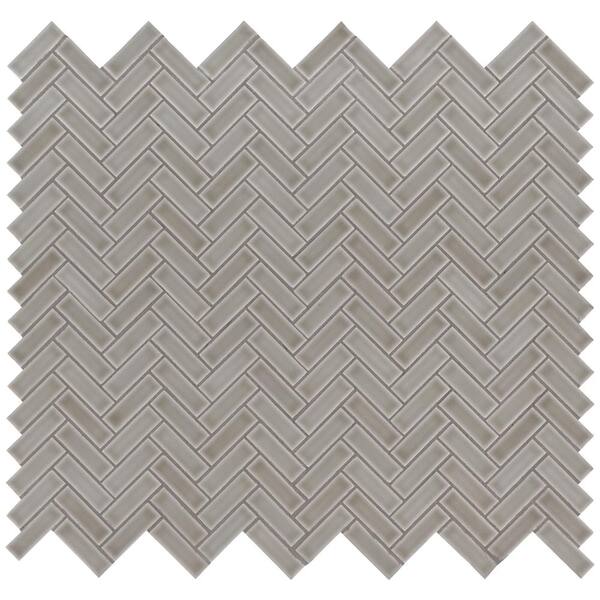 MSI Dove Gray Herringbone 12.75 in. x 12.88 in. Glossy Ceramic Stone Look Wall Tile (9.9 sq. ft./Case)