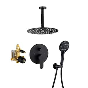 Ceiling Single-Handle 3-Spray Round High Pressure Shower Faucet with 10 in. Shower Head in Matte Black (Valve Included)