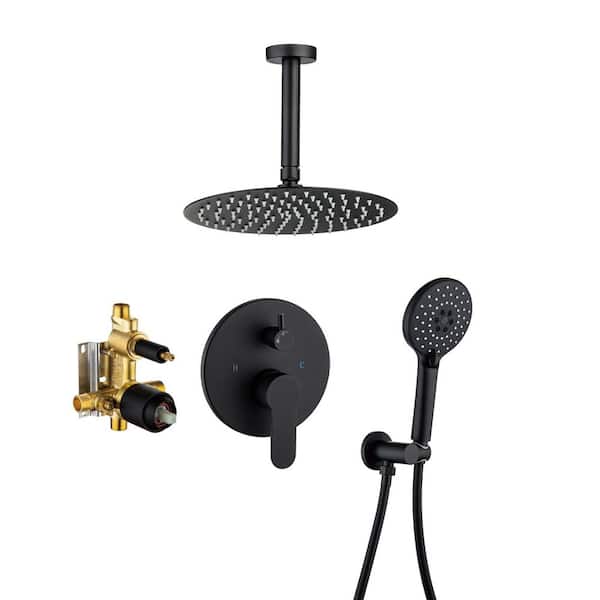 RAINLEX Ceiling Single-Handle 3-Spray Round High Pressure Shower Faucet with 10 in. Shower Head in Matte Black (Valve Included)