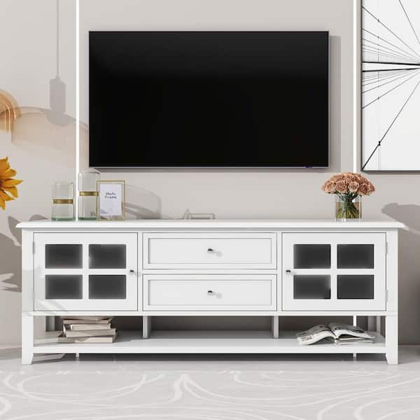 White TV Stand Fits TV's up to 60 in. with Multifunctional Storage Space