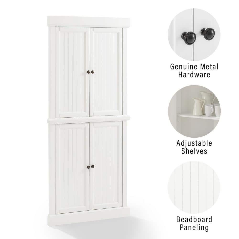 White Pinewood Tall Corner Accent Cabinet with Adjustable Shelving