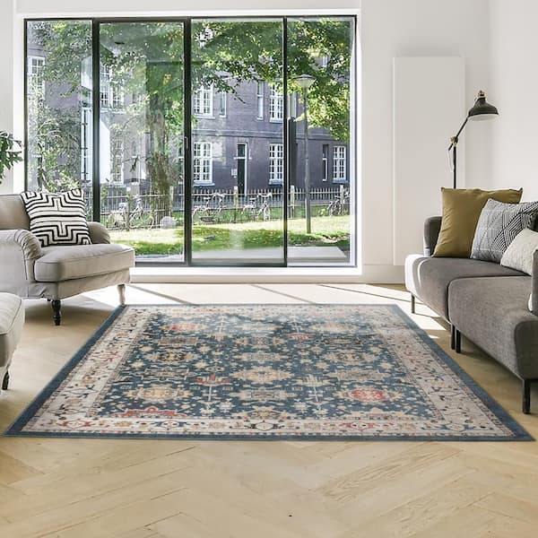 Heirloom Hadley Blue 9 ft. x 13 ft. Oriental Border Indoor Area Rug