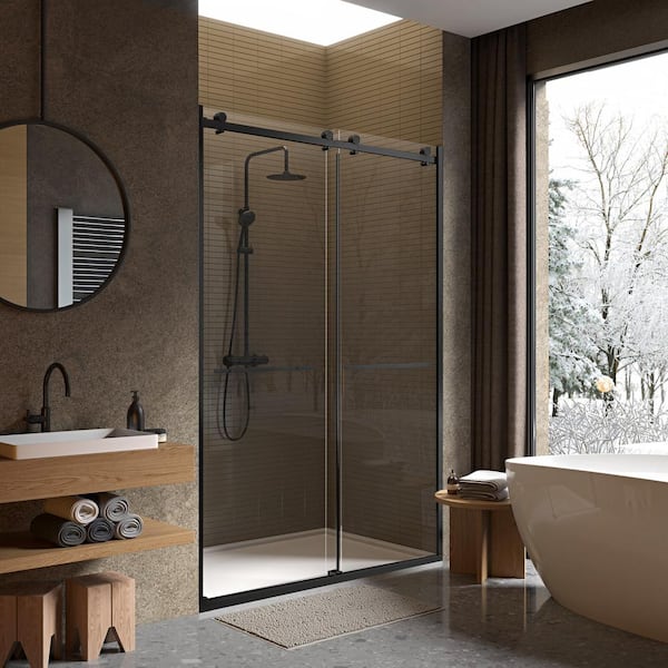 Fab Glass and Mirror Portofino 56-60 in. W x 79 in. H Frameless Double Sliding Shower Door with 3/8 in. Thickness Clear Tempered Glass