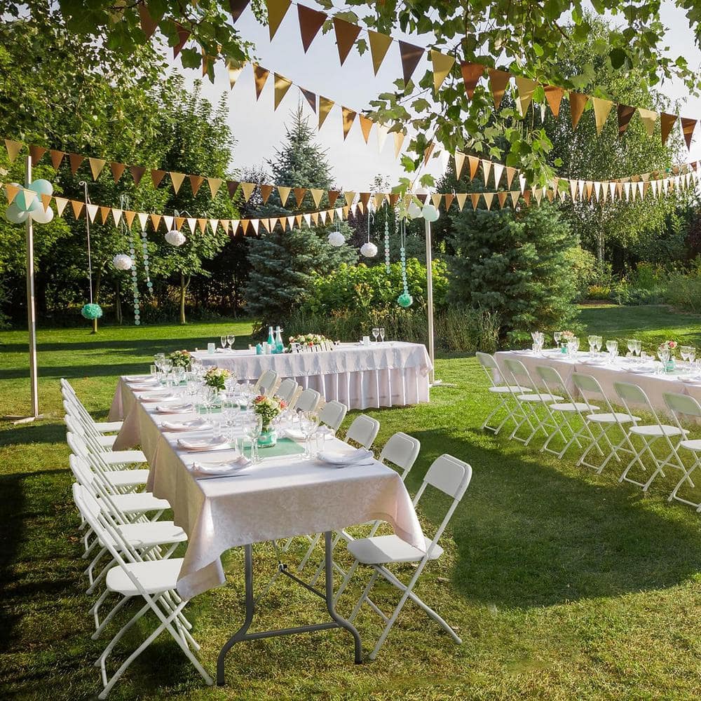 10 Pack White Plastic Folding Utility Chairs with Metal Frame
