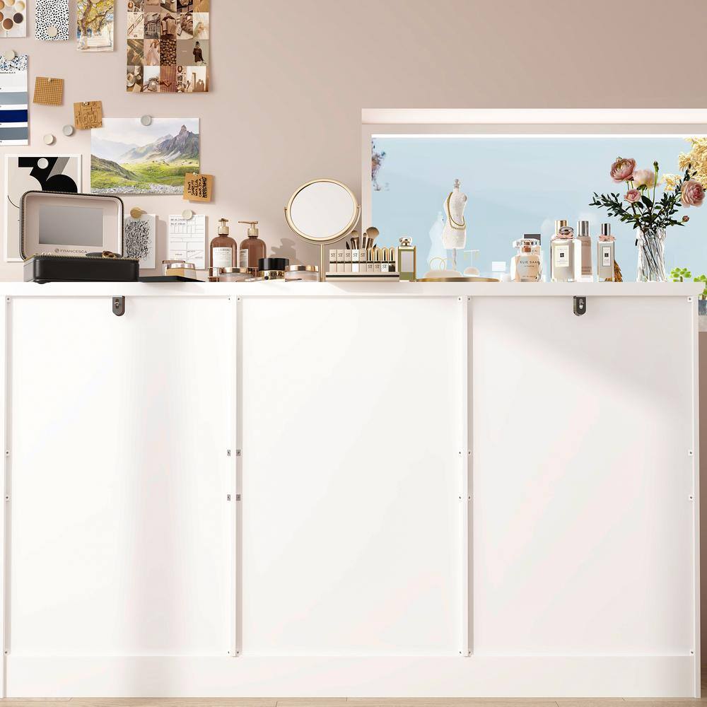 White 12-Drawers 61 in. Width x 35.4 in. Height Wooden Dresser without Mirror, Chest of Drawers with Silver Handle - thumbnail 7