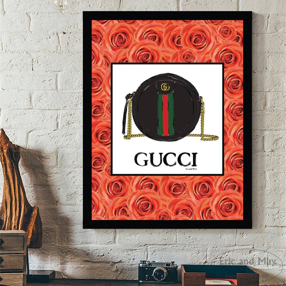 Glamorous Gucci Purse Print with Red Rose Frame