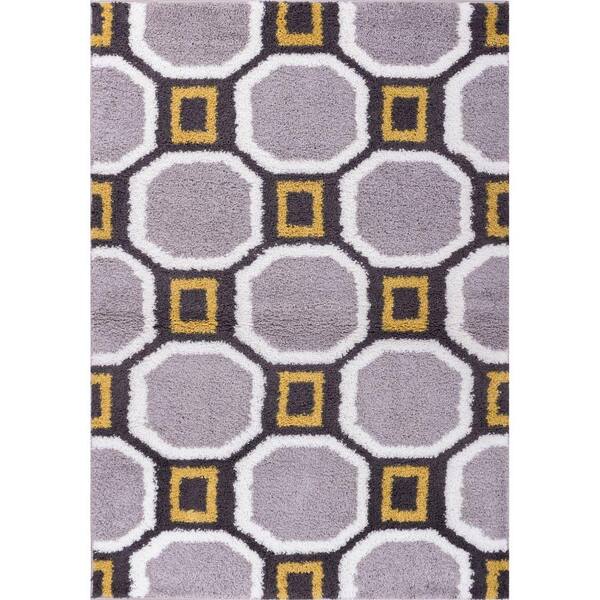 Well Woven Madison Shag Tiergarten Helix Grey/Gold 3 ft. x 5 ft. Modern Area Rug