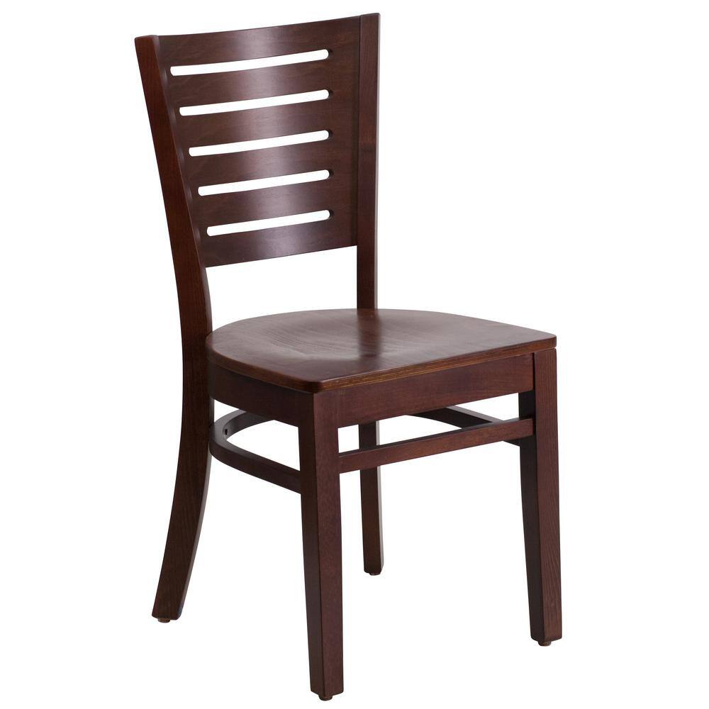 Elegant Walnut Wood Slat Back Side Chair in Rich Brown