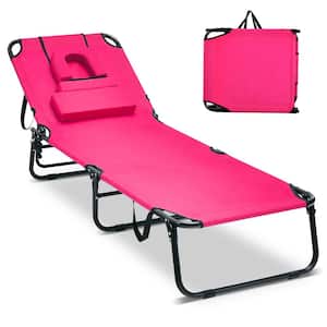 5-Position Lounge Chair Adjustable Beach Chaise with Face Cavity and Pillows
