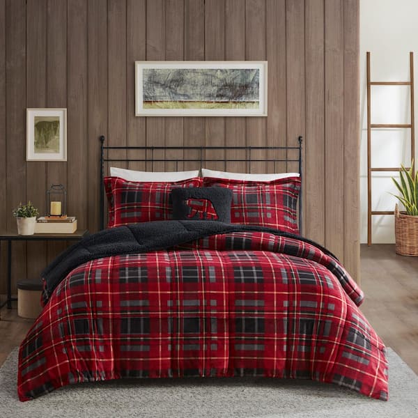 Woolrich Alton Polyester Red Plaid Full/Queen Berber Comforter Set