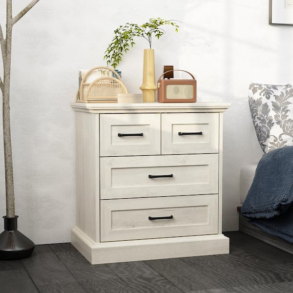 FUFU&GAGA Gray Wood Grain 4 Drawers 23.6 in. Width Rectangle Wooden End Table, Nightstand with for Small Corner Side Storage