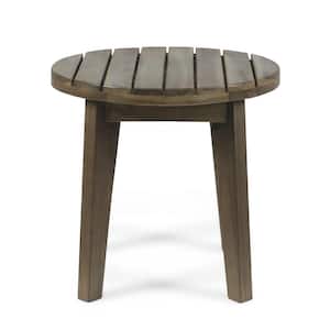Miracle Gray Round Acacia Wood Outdoor Side Table
