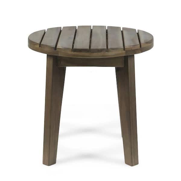 Noble House Miracle Gray Round Acacia Wood Outdoor Patio Side Table