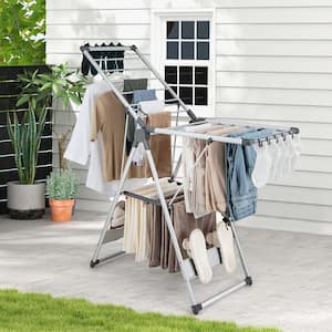 2-Layer Space-saving Gray Metal Free Standing Drying Rack Collapsible Clothes Drying Rack