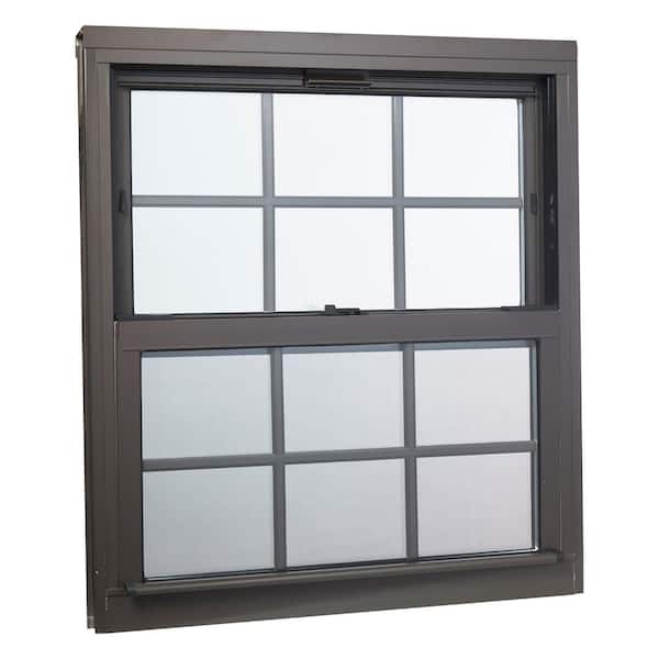 TAFCO WINDOWS 32 in. x 36 in. Double Hung Aluminum Window with Low-E Glass, Grids and Screen, Brown