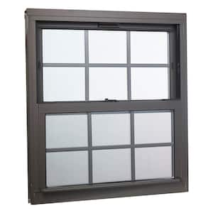 32 in. x 60 in. Double-Pane Double Hung Aluminum Window with Low-E Glass, Grids and Screen, Brown