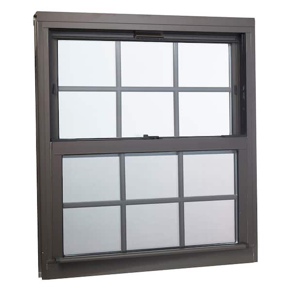 TAFCO WINDOWS 32 in. x 60 in. Brown Double-Pane Low-E Insulated Glass Double Hung Aluminum Pocket Replacement Window with Grid, Screen