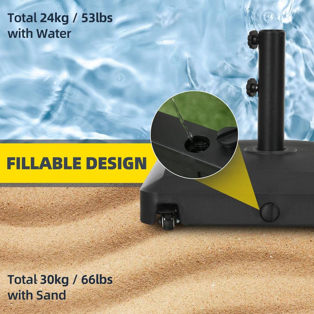 Black Metal Wheeled Patio Umbrella Base Stand