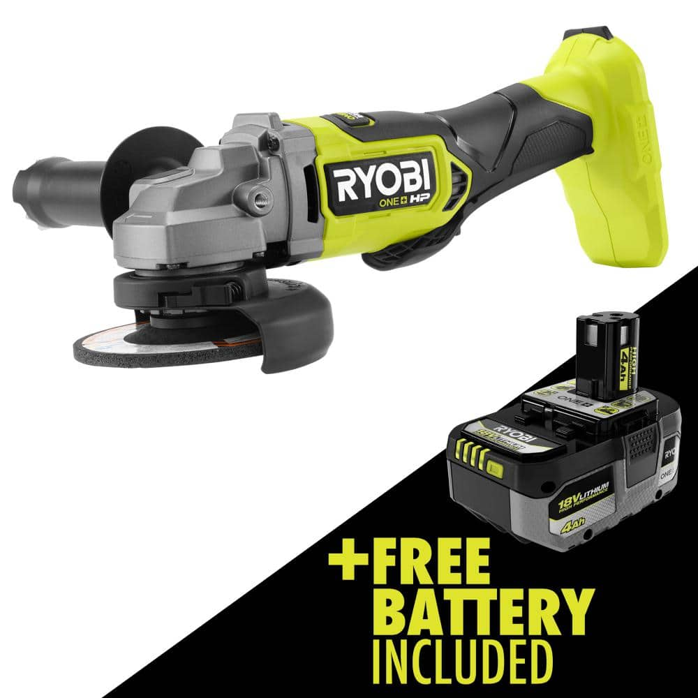 ONE+ HP 18V Brushless Cordless 4-1/2 in. Angle Grinder with 4.0 Ah HIGH PERFORMANCE Battery -  RYOBI, PBLAG02PBP004