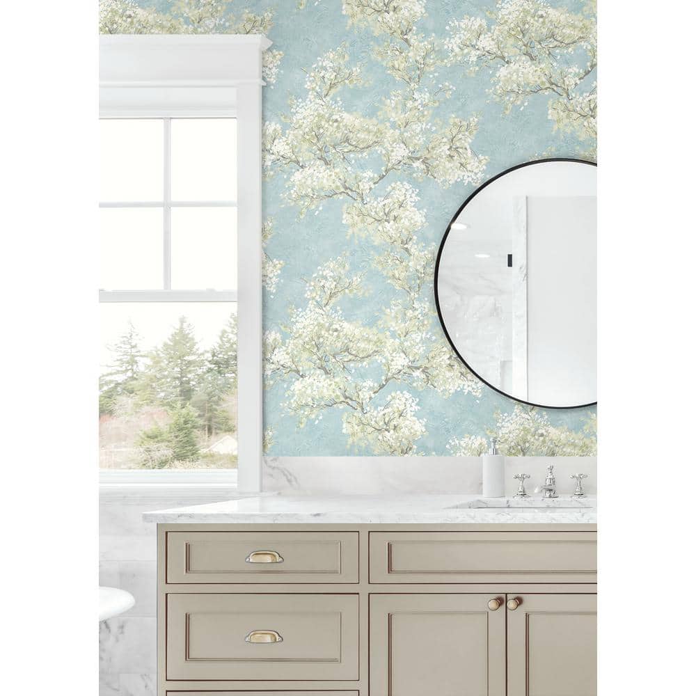 Blue Mist and Green Tea Floral Peel and Stick Wallpaper