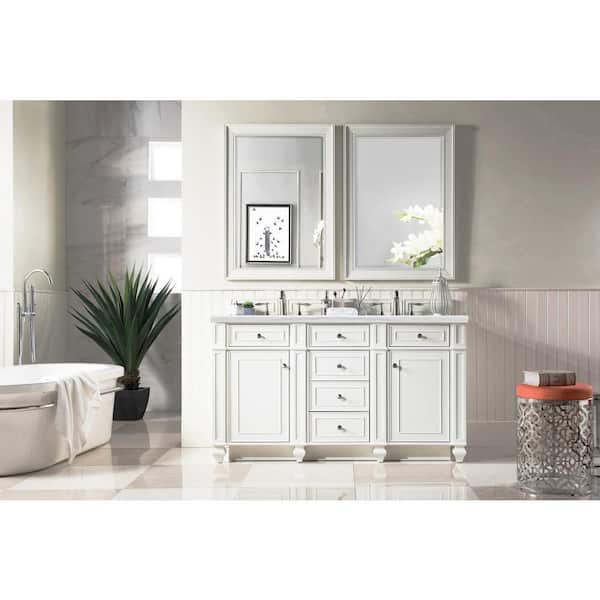 James Martin Vanities Bristol 60 in. W x 23.5 in. D x 34 in. H Bath Vanity in Bright White with Acrylic Top in Arctic Fall