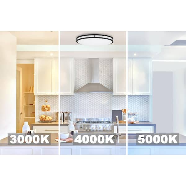 EnviroLite 24 in. Mid-century Matte Black Selectable CCT Integrated LED Flush Mount for Kitchens
