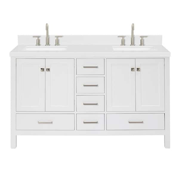 Cambridge 60 in. W x 22 in. D x 36 in. H Double Rectangle Sink Bath Vanity in White with Carrara White Quartz Top