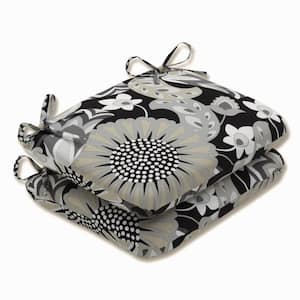 Floral 18.5 in. x 15.5 in. Outdoor Dining Chair Cushion in Black/White (Set of 2)