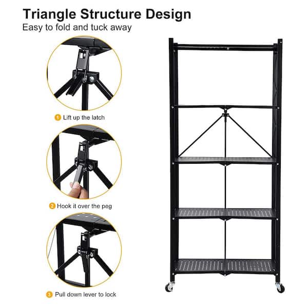 Foldable Storage Shelf With Hooks Bedroom Clothes - Temu