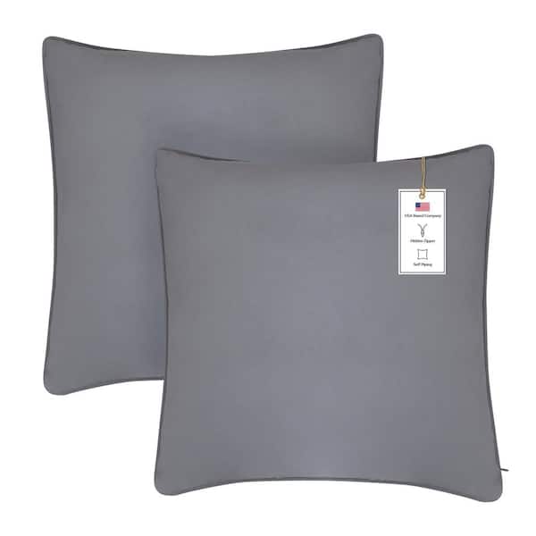 A1 Home Collections A1HC Dark Grey Velvet Decorative Pillow Cover (Pack of 2) 18 in. x 18 in. Hidden YKK Zipper, Throw Pillow Covers Only
