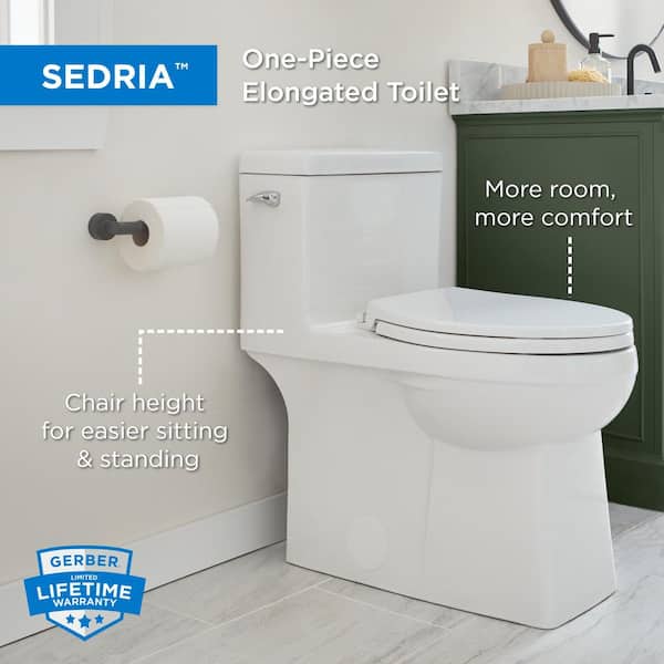 Sedria 12 in. Rough-in One-Piece 1.28 GPF Single Flush Elongated Chair Height Toilet in White Soft Close Seat Included