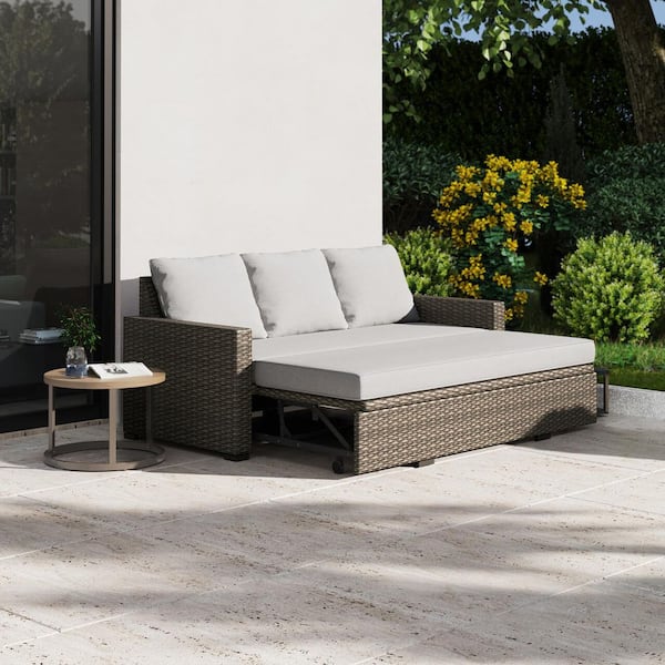 Hampton Bay Clarington 1-Piece Wicker Outdoor Convertible Sofa