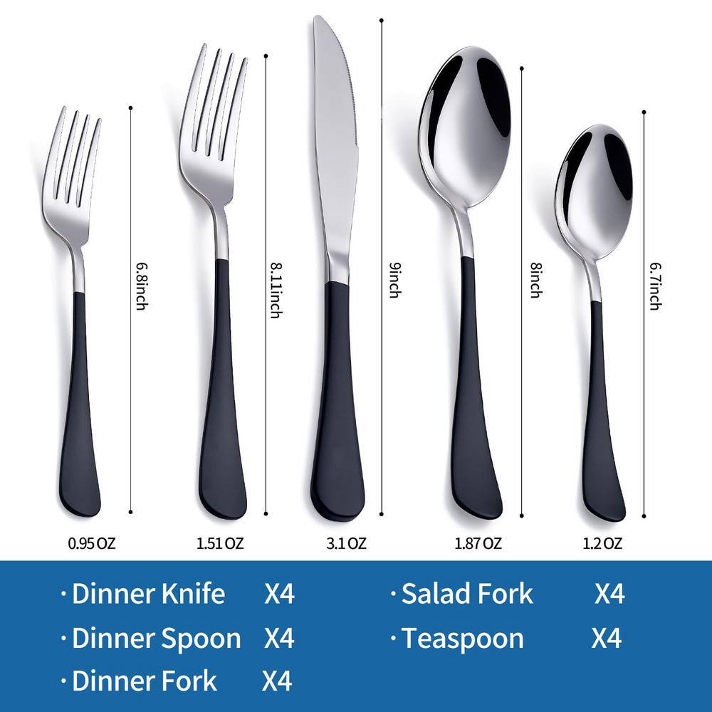 MDEALY 20-Piece Black Silverware Set for 4, 18/0 Stainless Steel Flatware Cutlery Utensils Set, Include Dinner Knives,Dinner Forks,Dinner Spoons,Salad Forks,Teaspoons,Dishwasher Safe