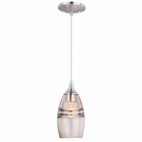 Milano 1-Light Satin Nickel Mini Pendant Ceiling Light Amber Fog Glass