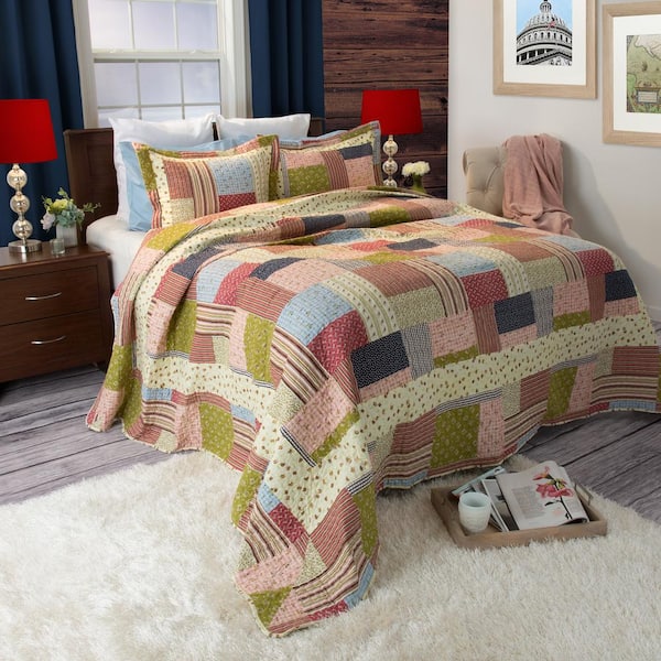 Lavish Home Savannah Multicolored Striped and Plaid Twin Quilt