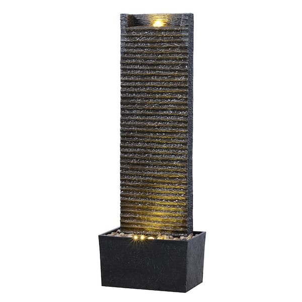 Modern Symmetry Series 38.3 in. Plug-In Dark Gray Polyresin Cascade Fountain with Lighting and Water Flow