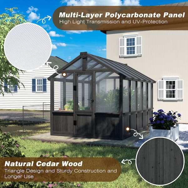 VEIKOUS 6 ft. x 10 ft. Cedar Wood Black Garden Plant Greenhouse