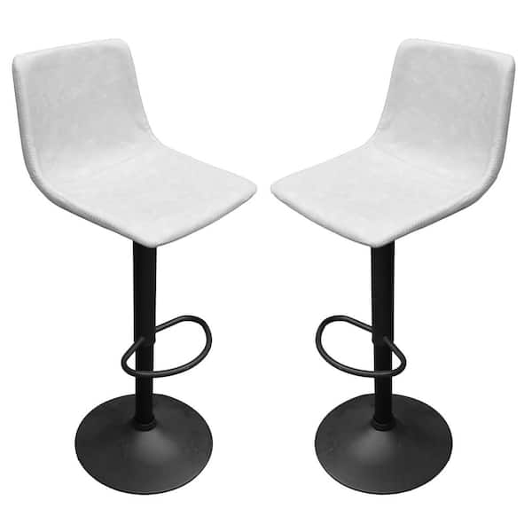 Leisuremod Tilbury 32.2 in. Light Gray High Back Metal Bar Stool with Faux Leather Seat (Set of 2)