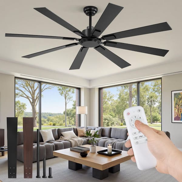 Indoor/Covered Outdoor 65 in. Black Walnut Downrod Mount 8 Blades Ceiling Fan with Remote Control, 6-Speed Adjustable