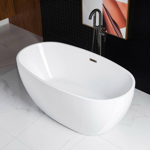 Olivet 59 in. Acrylic FlatBottom Double Ended Bathtub with Oil Rubbed Bronze Overflow and Drain Included in White