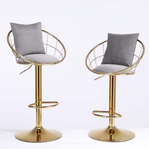 42 in. Grey Metal Frame Adjustable Cushioned Bar Stool For Dinning Room and Bar (Set of 2)
