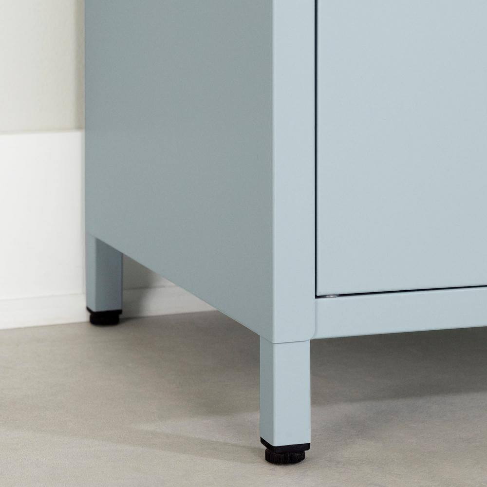 Light Blue Metal 1-Door Nightstand with Open Shelf